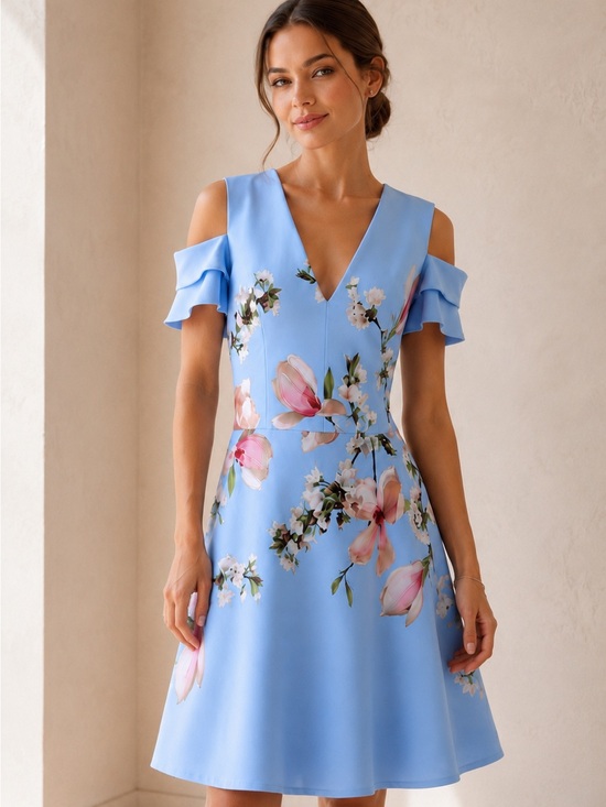 Ted Baker Dresses & Skirts - Ted Baker Effrae Floral Cold Shoulder Mini Dress Blue US8